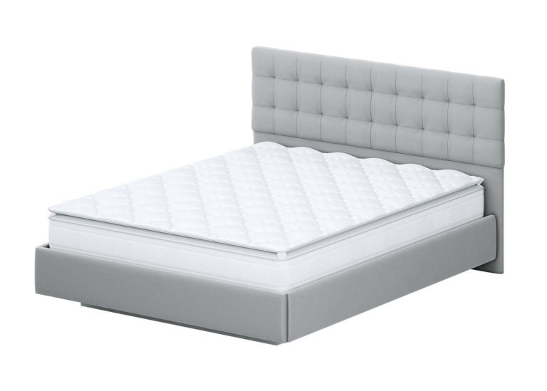 Кровать двойная № 2 «Квадро» Серая с мягким изголовьем SV-Мебель