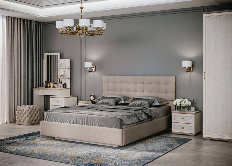 Кровать двойная № 2 «Квадро» с мягким изголовьем SV-Мебель