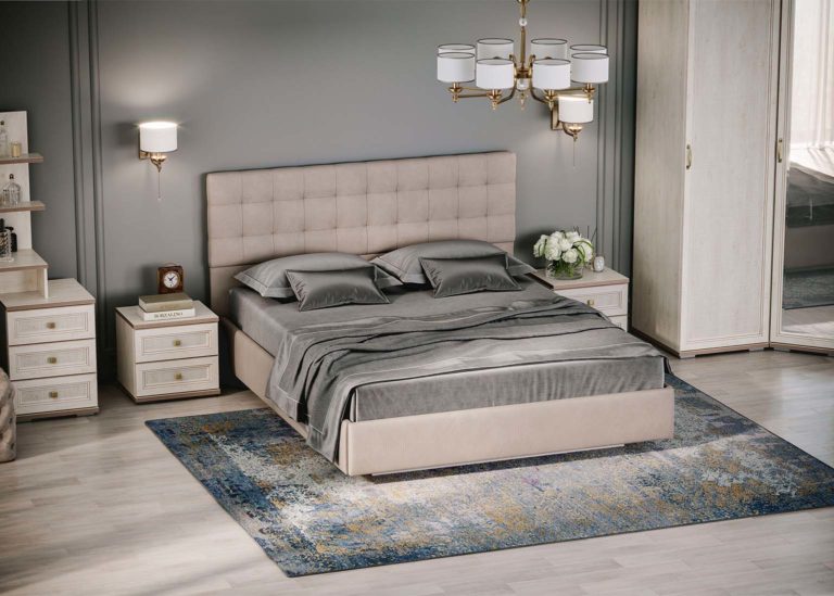 Кровать двойная № 2 «Квадро» с мягким изголовьем SV-Мебель